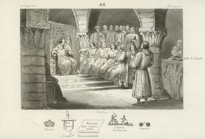 Filipe V da França e os Estados Gerais rejeitam a reivindicação ao trono de Joana II de Navarra, c1317 de French School