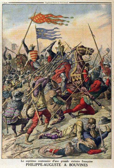 Philippe-Auguste (1165-1223) em Bouvines, ilustração do Le Petit Journal, 27 de julho de 1914 de French School
