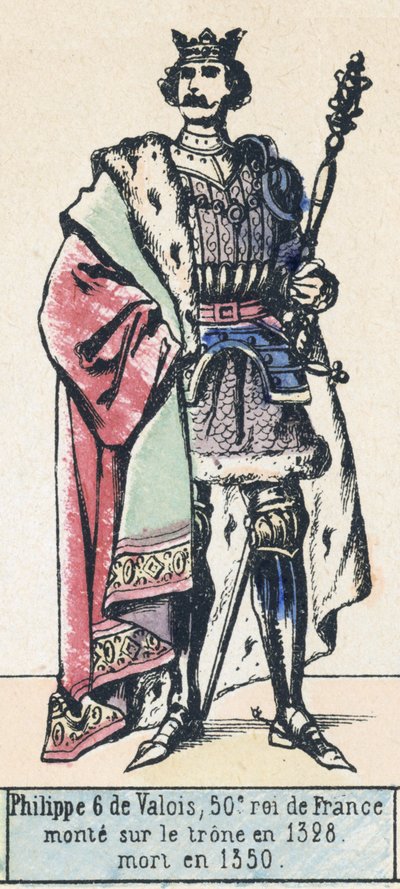 Philippe 6 de Valois, 50º rei da França, ascendeu ao trono em 1328, morreu em 1350 (gravura a cores) de French School