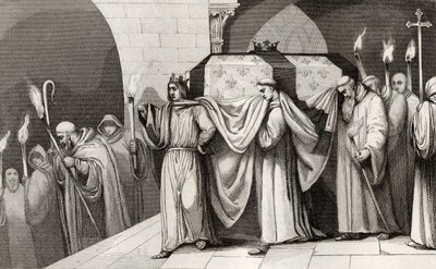 Philippe III (1245-85) o Negrito ajuda a carregar o caixão de seu pai, de &39;Histoire de France&39; por Colart, publicado em 1840 de French School