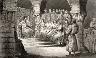 Philippe V (1293-1322), o Alto e os Estados Gerais rejeitam as pretensões de Jeanne II, de "Histoire de France" por Colart, publicado em 1840. de French School