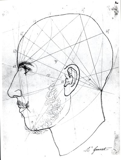Estudo frenológico, de um manuscrito da biblioteca do Doutor Philippe Jean Pelletan (1747-1829) (caneta e tinta sobre papel) de French School