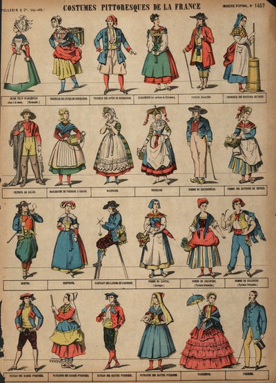 Figurinos pitorescos da França (gravura colorida) de French School