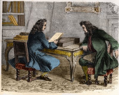 Pierre Corneille lendo o "Cid" para seu irmão Thomas Corneille antes de ir para Anne "Ninon" do Enclos (ou Ninon de Lenclos ou Ninon de Lanclos) de French School