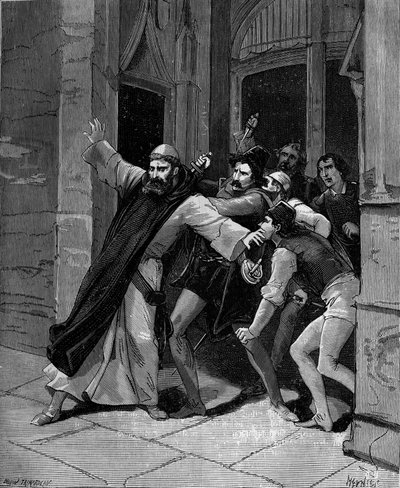 Pietro Paolo Sarpi, conhecido como Fra Paolo, da Ordem dos Servos de Maria (1552-1623), historiador veneziano ferido por assassinos em 5 de outubro de 1607, em Veneza. de French School