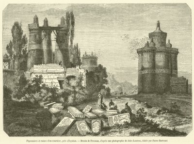 Pombais e ruínas de um cemitério, perto de Isfahan (gravura) de French School