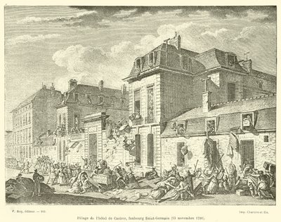 Pilhagem do Hotel Castres, Faubourg Saint-Germain, 13 de novembro de 1790 de French School