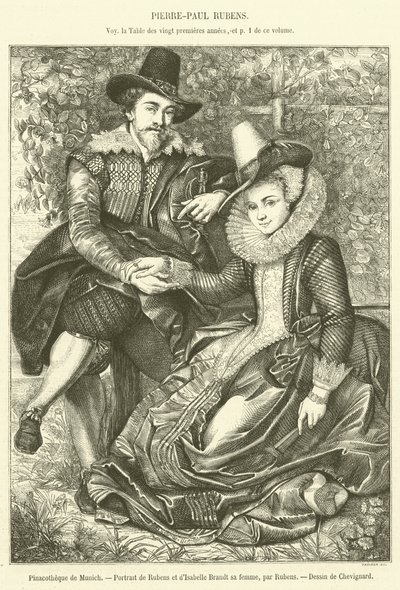 Pinakothek München, Retrato de Rubens e sua esposa Isabelle Brandt (gravura) de French School