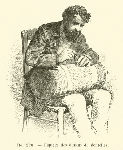 Costura de desenhos em renda (gravura) de French School