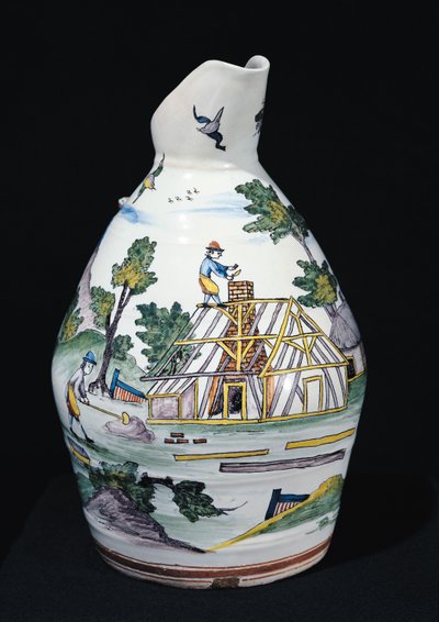 Jarro representando a construção de um edifício, Sinceny, c.1740-50 (faiança) de French School