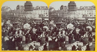 Place de la Bastille, feira de presunto, Paris, vista estereoscópica, c.1860 de French School