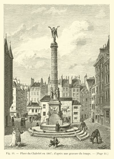 Place du Châtelet em 1807; depois de uma gravura de tempo de French School