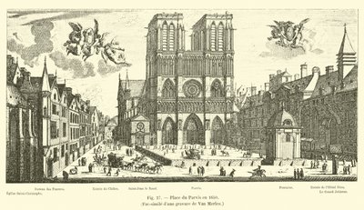 Place du Parvis em 1650, fac-símile de uma gravura de Van Merlen de French School