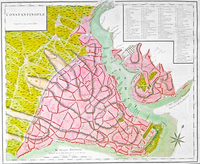 Plano de Constantinopla (gravura colorida à mão) de French School