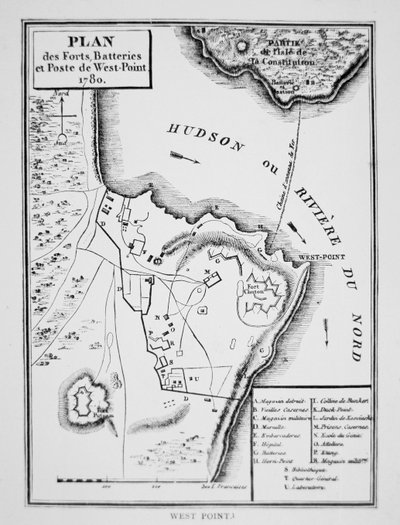 Plano de West Point, o forte chave que Benedict Arnold planejou para entregar aos britânicos durante a Guerra da Independência (litho) de French School