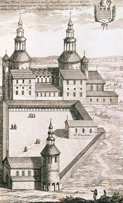 Plano da abadia beneditina de Saint-Riquier em 1673 de French School