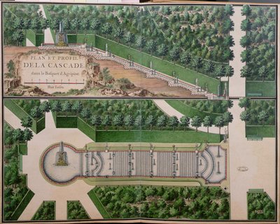 Plano da Cascata no Bosque de Agripina, dos Jardins de Marly, início do século XVIII (wc no papel) (ver também 163976) de French School