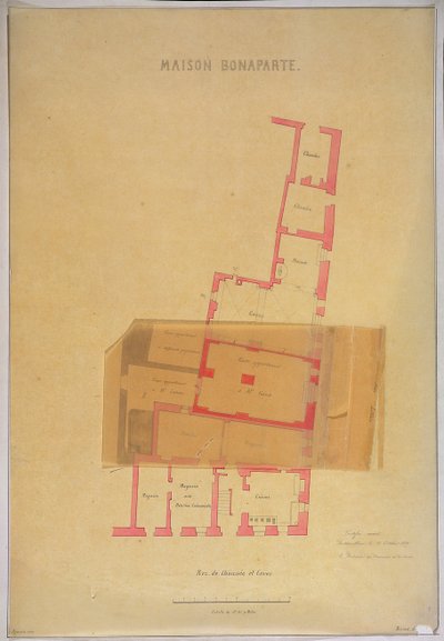 Plano do piso térreo e adegas da casa em Ajaccio, Córsega, onde nasceu Napoleão Bonaparte (1769-1821), 1837 de French School