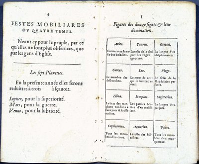 Planetas e sinais astrológicos tratados com humor - em "Almanach pour le temps pass", de Jean Guerin de French School
