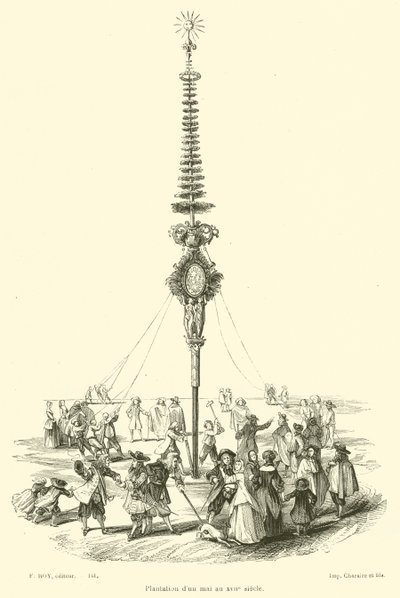 Plantio de uma maio no século XVII (gravura) de French School