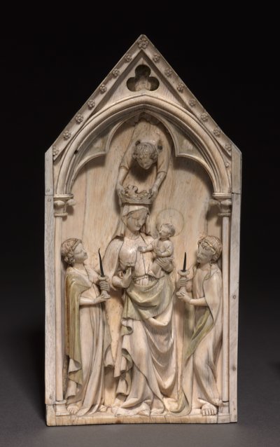 Placa: A Virgem e o Menino com Anjos, Paris, c.1320-1330 de French School
