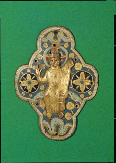 Placa representando a benção de Deus (ouro e esmalte) de French School