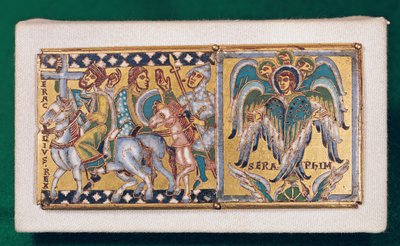 Placa representando Heráclio (c.575-641) e a Visão de Ezequiel, Escola Mosane (esmalte pintado) de French School