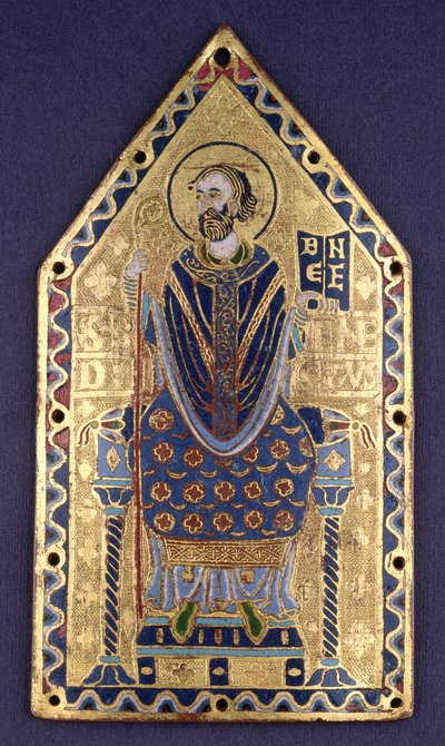 Placa com imagem de São Bento (esmalte e cobre) de French School