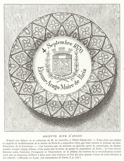 Placa com o nome de Etienne Arago, prefeito de Paris durante a Guerra Franco-Prussiana, 1870 de French School