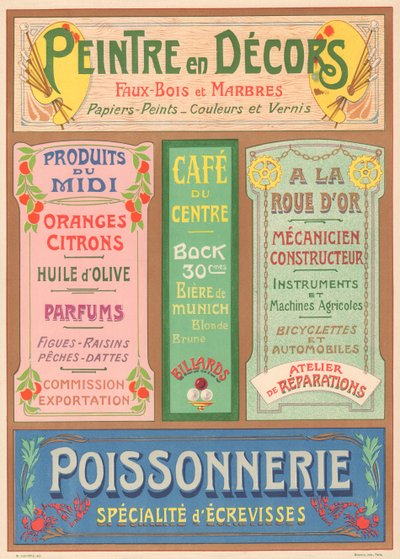 Plche n° 23: Modelos de sinalização para pintor de letras Art Nouveau (Pintor em conjuntos). de French School