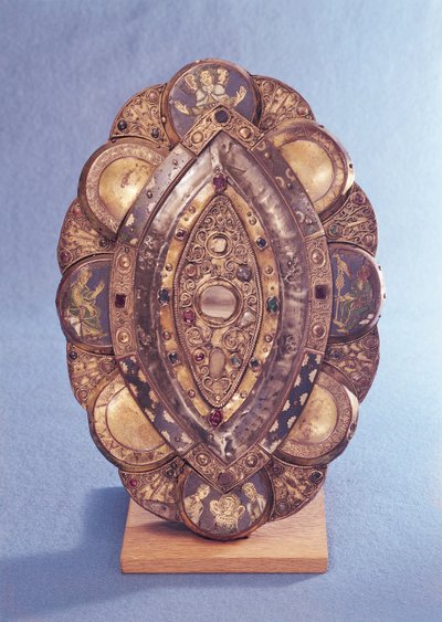 Relicário elíptico polilobado (esmalte e cobre) de French School