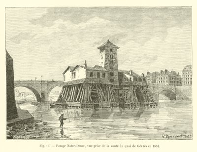 Bomba Notre-Dame, vista tirada do cofre do cais de Gevres em 1861 de French School