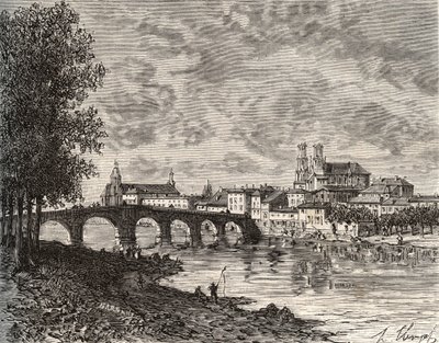 Pont-a-Mousson (Pont a Mousson) - Meurthe-et-Moselle - gravura em "La France illustree: geographie, histoire, administration statistique" de V.-A. Malt-Brown. 1884 de French School