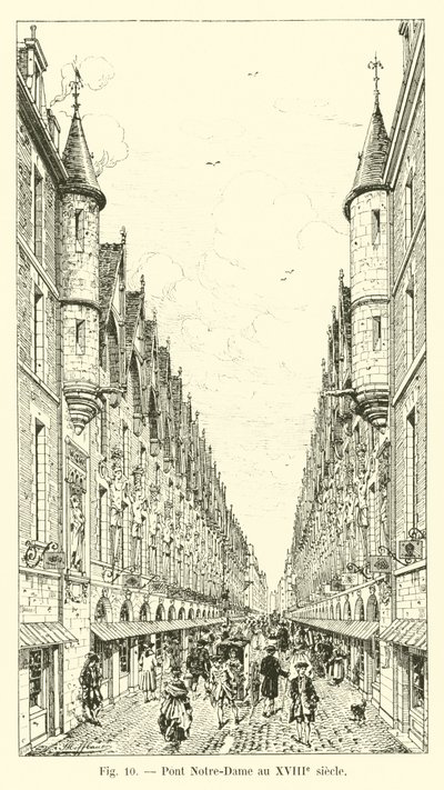 Ponte Notre-Dame no século XVIII de French School