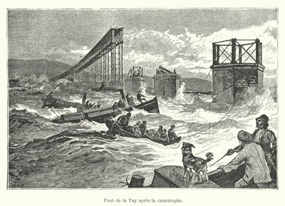 Ponte Tay após o desastre (gravura) de French School