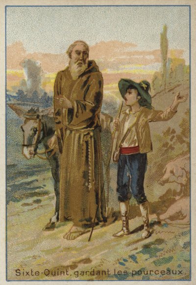 Papa Sixtus V como uma criança, cuidando de um rebanho de porcos de French School