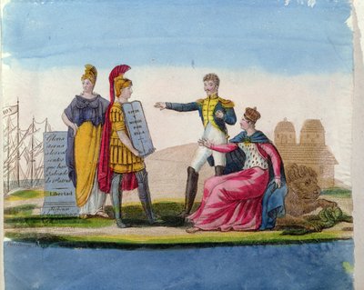 Imagens populares em homenagem a Bolívar, c.1820-30 (gravura a cores) de French School