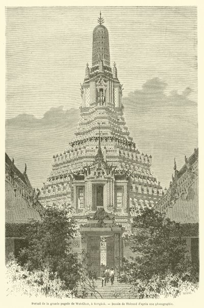 Porta do grande pagode de Wat-Chan, em Banguecoque (gravura) de French School