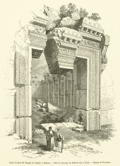 Porta de entrada para o Templo de Júpiter, Balbek (gravura) de French School
