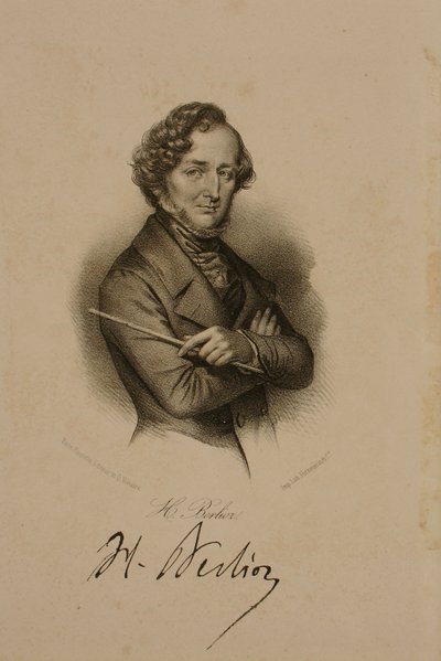 Retrato e assinatura de Hector Berlioz (1803-69) de French School