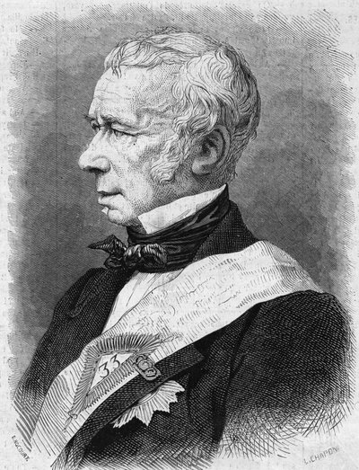 Retrato de Jean Pons Guillaume Viennet (1777-1868), político francês, poeta e dramaturgo, membro da Académie Francaise. Gravura em "Le Monde Illustre" n°586 de 4 de julho de 1868. de French School