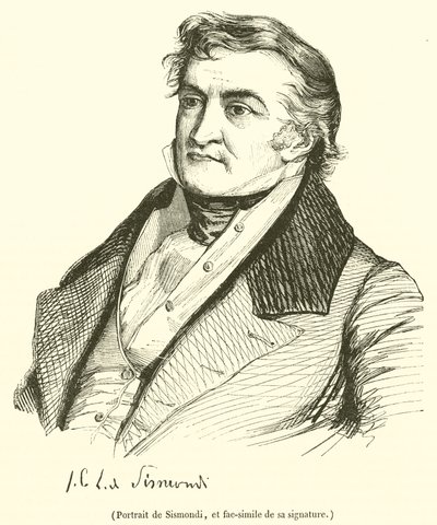 Retrato de Sismondi, e fac-símile da sua assinatura (gravura) de French School