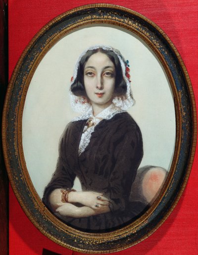 Miniatura do retrato de George Sand (1804-76) c.1840 de French School