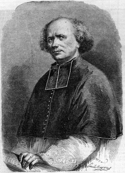 Retrato de Abbe Gaspard Deguerry (1797-1871), paróquia da Madeleine em Paris. Gravura em "Le Monde Illustré" n°207 de 30 de março de French School