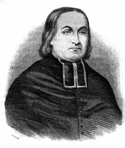 Retrato de Abbe Theodore Combalot (1798-1873), religioso francês, fundador da Congressão dos "Religiosos da Assunção". Gravura de 1852. de French School