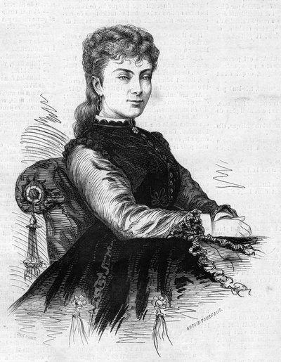 Retrato de Aimee Desclee (circa 1837-1874), comediante francês. Gravura em "Le Monde Illustré" n°883 de 14 de Março de 1874. de French School