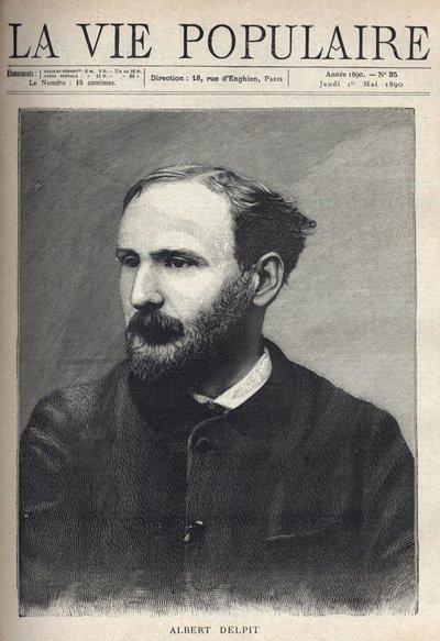 Retrato de Albert Delpit (1849-1893), romancista e dramaturgo. Gravura em "La vie populaire" (La vie populaire) de French School