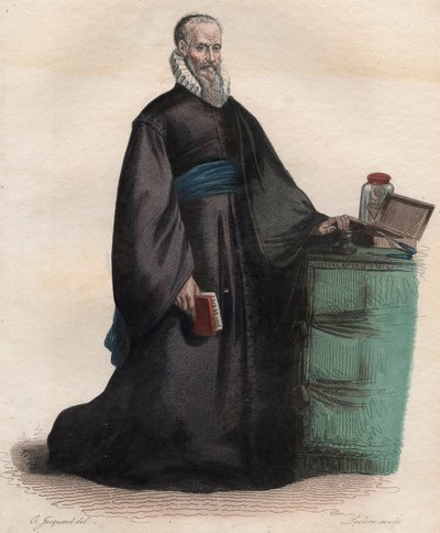 Retrato de Ambroise Pare (1509-1590), cirurgião francês. Ilustração de "Le Plutarque Français", de Edmond Mennechet de French School