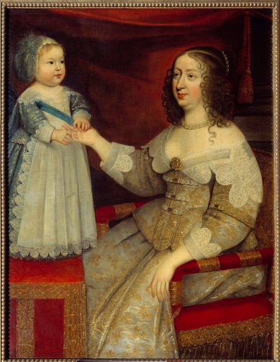 Retrato de Ana da Áustria, Rainha de França (1601-1666) e do golfinho Luís XIV (1638-1715) Pintura da Escola Francesa. Antes de 1643. Sol 1,2x0,96 m de French School