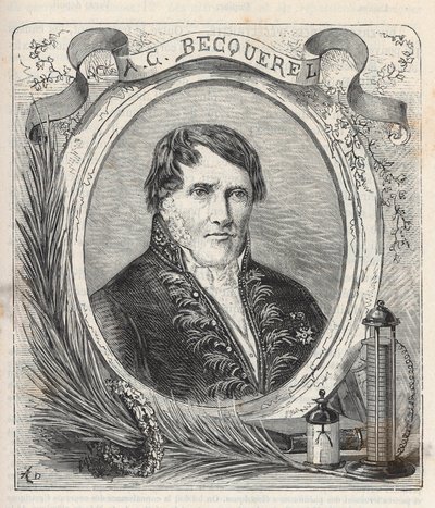 Retrato de Antoine Cesar Becquerel (1788-1878), físico francês - Gravura em "Sciences à la gratete de tous - physics et chimie populaires" de Alexis Clerc - Final do século XIX - Coleção particular de French School